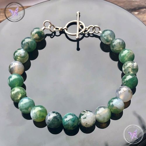 Moss Agate Bracelet with Silver Toggle Clasp